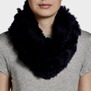 RABBIT FUR - Infinity stretch knit scarf black